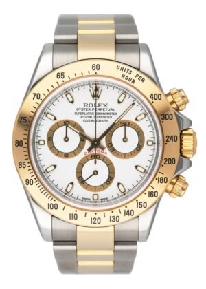Rolex Daytona 116523 mostrador branco Two-Tone Relógio Masculino Caixa e Documentos