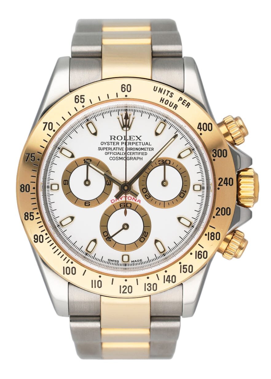 Rolex Daytona 116523 mostrador branco Two-Tone Relógio Masculino Caixa e Documentos