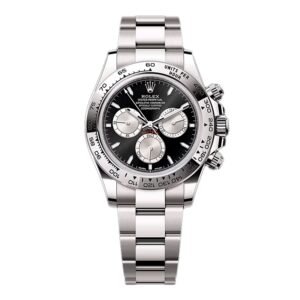 Rolex Daytona 126509 mostrador preto 18k ouro branco Relógio Masculino Caixa e Documentos
