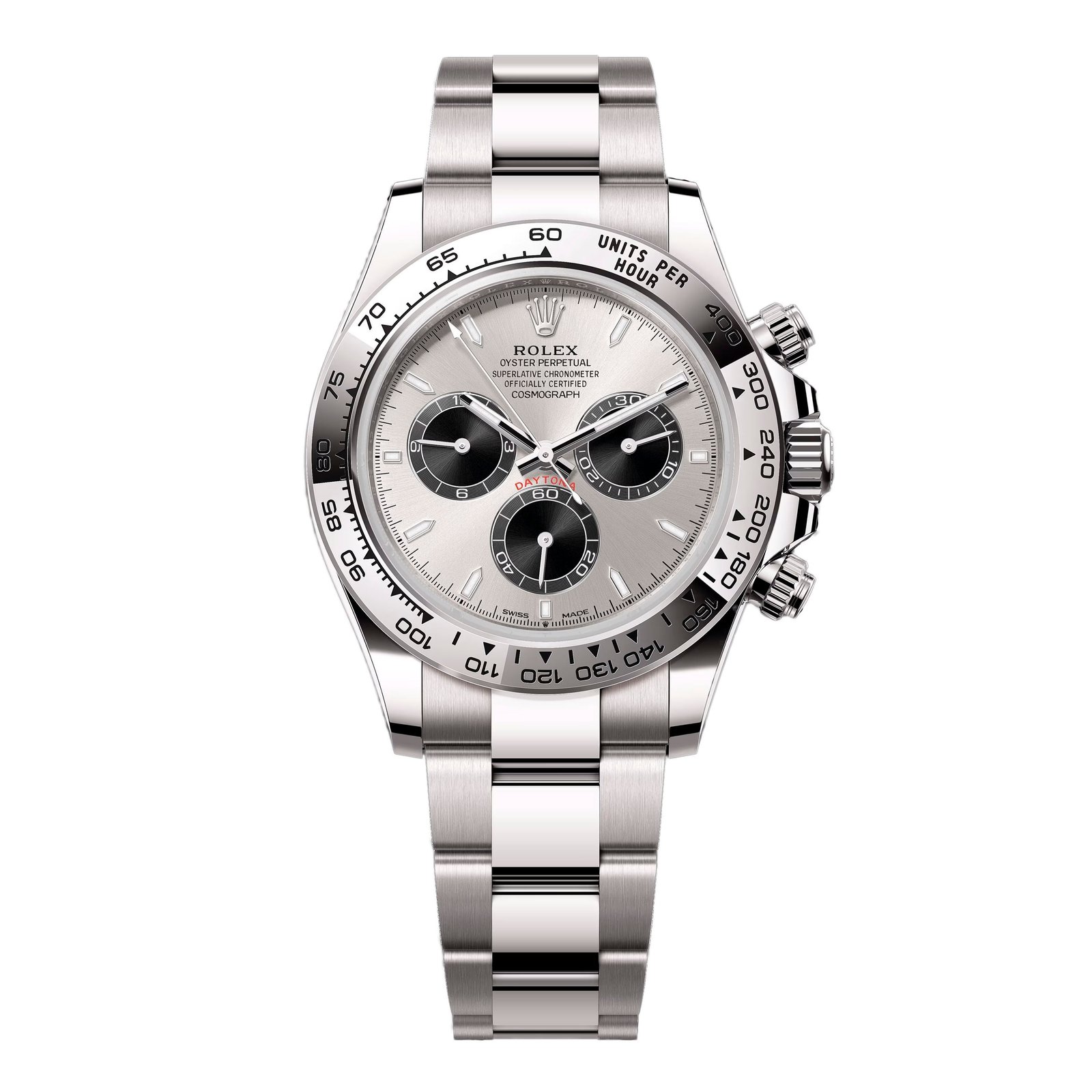 Rolex Daytona 126509 mostrador prata 18k ouro branco Relógio Masculino Caixa e Documentos