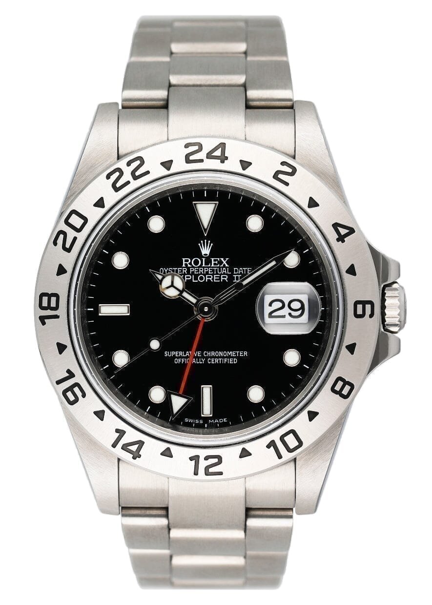 Rolex Explorer II 16570 mostrador preto gravado Relógio Masculino Caixa e Documentos