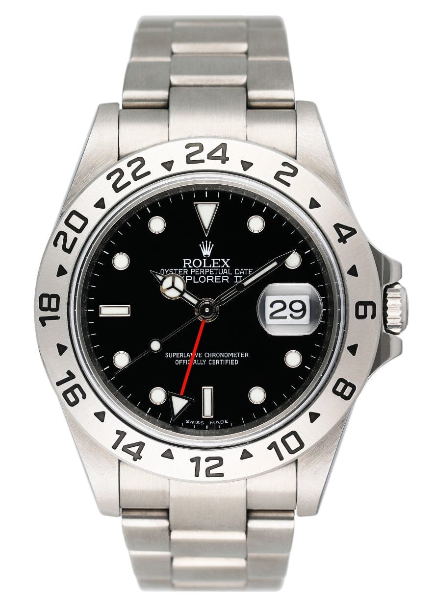 Rolex Explorer II 16570 mostrador preto gravado Relógio Masculino Caixa e Documentos