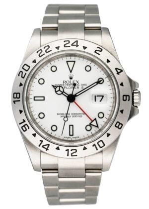 Rolex Explorer II 16570 mostrador branco gravado Steel Relógio Masculino