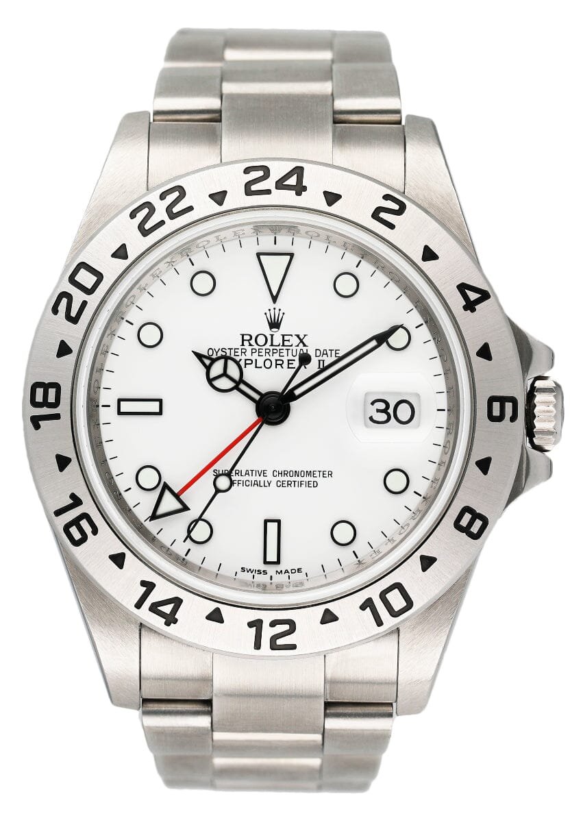 Rolex Explorer II 16570 mostrador branco gravado Relógio Masculino Caixa e Documentos
