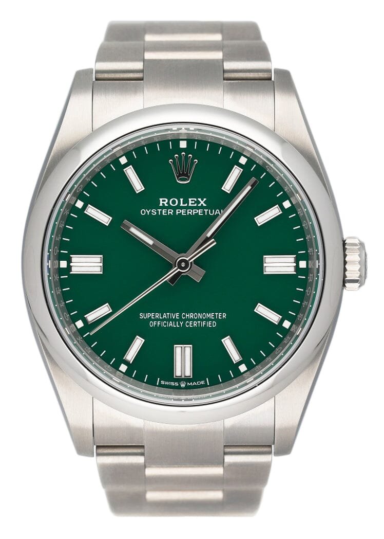 Rolex Oyster Perpetual 126000 Green Dial Relógio Masculino Caixa e Documentos