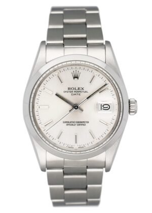 Rolex Oyster Perpetual Date 15000 mostrador prata Relógio Masculino