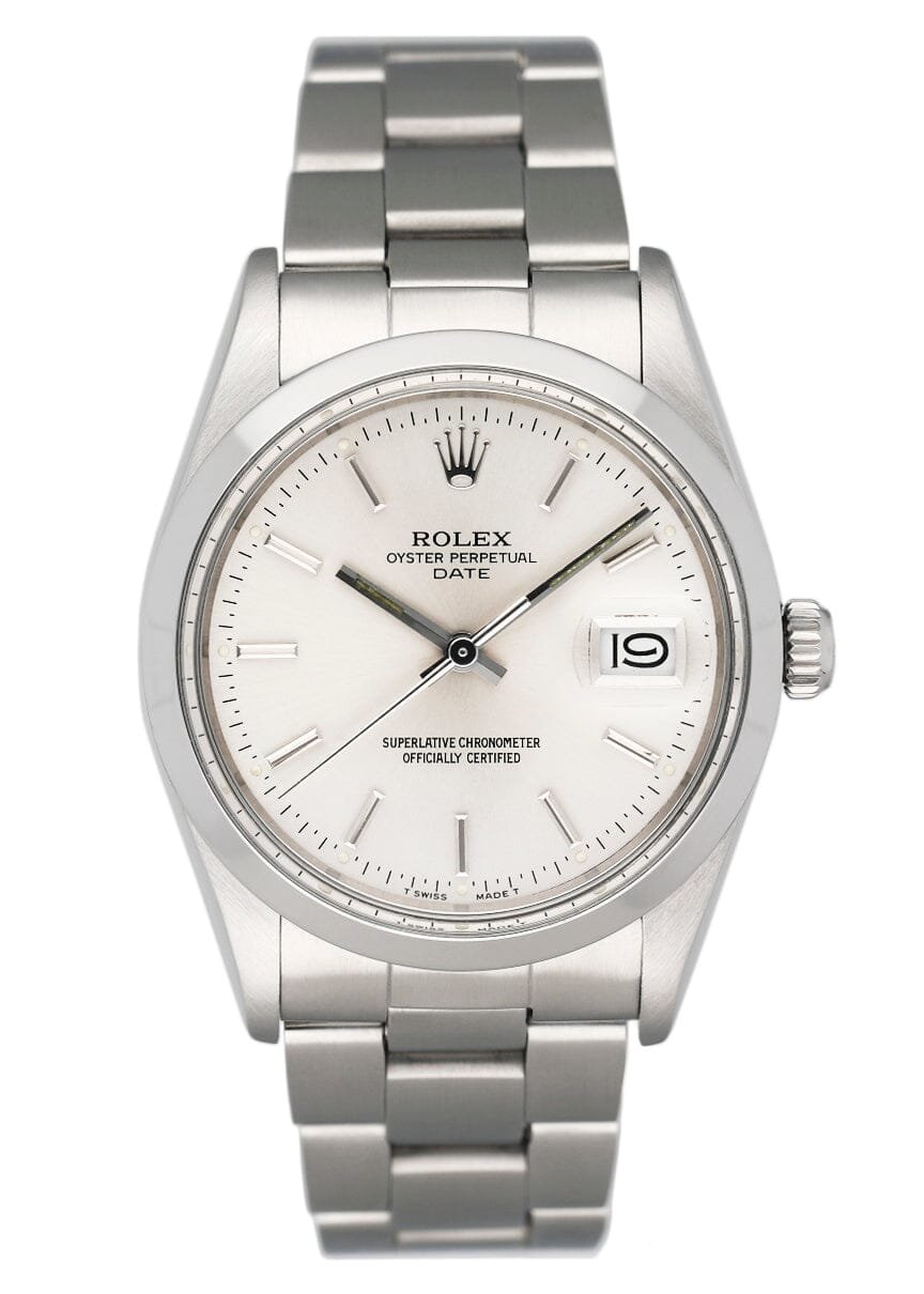 Rolex Oyster Perpetual Date 15000 mostrador prata Relógio Masculino
