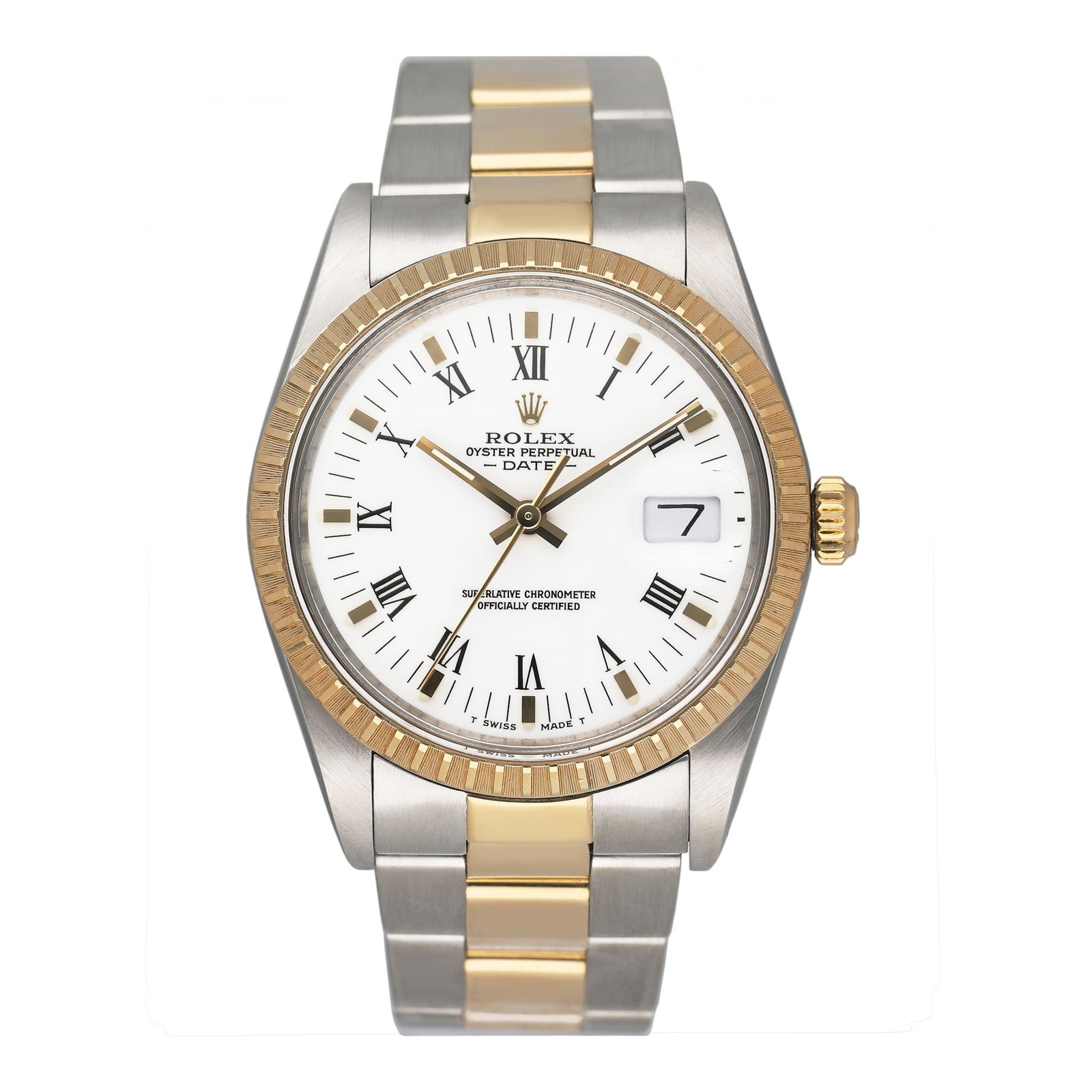 Rolex Oyster Perpetual Date 15053 mostrador branco Relógio Masculino