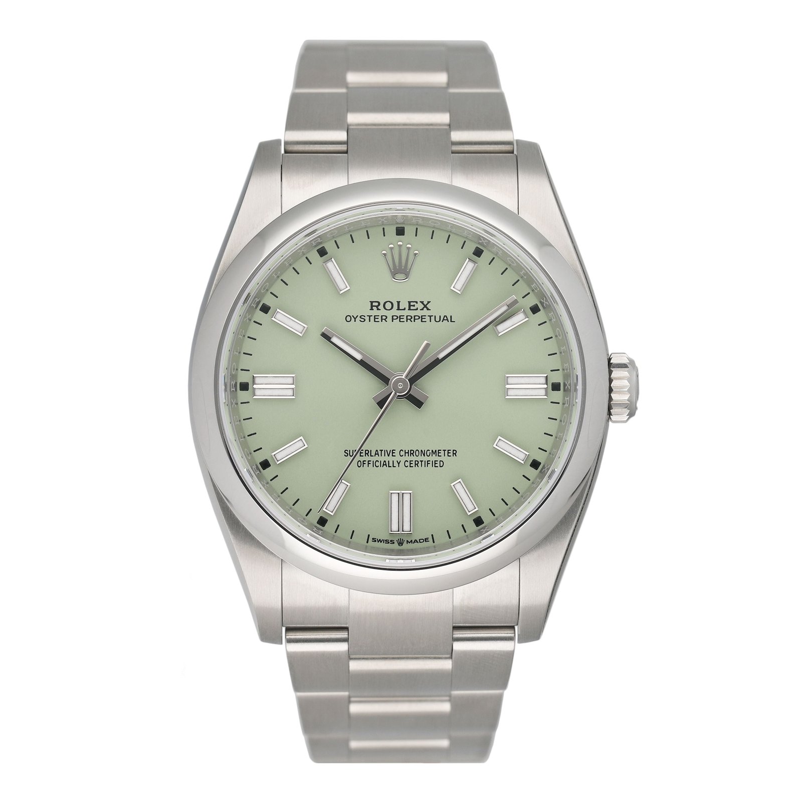 Rolex Oyster Perpetual Pistachio Dial 126000 Relógio Masculino Caixa e Documentos