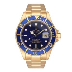 Rolex Submariner 16618 mostrador azul 18k ouro amarelo Relógio Masculino Caixa e Documentos