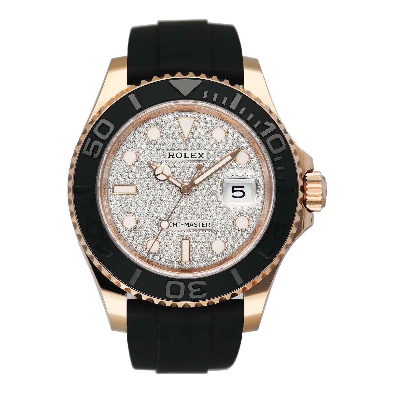 Rolex Yacht-Master 126655 mostrador com pavê de diamantes 18k ouro rosa Relógio Masculino Caixa e Documentos