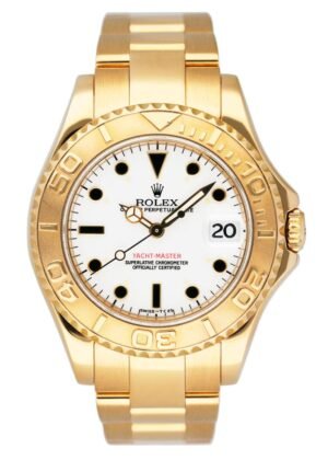 Rolex Yacht Master 68628 mostrador branco 18k ouro amarelo Relógio Masculino