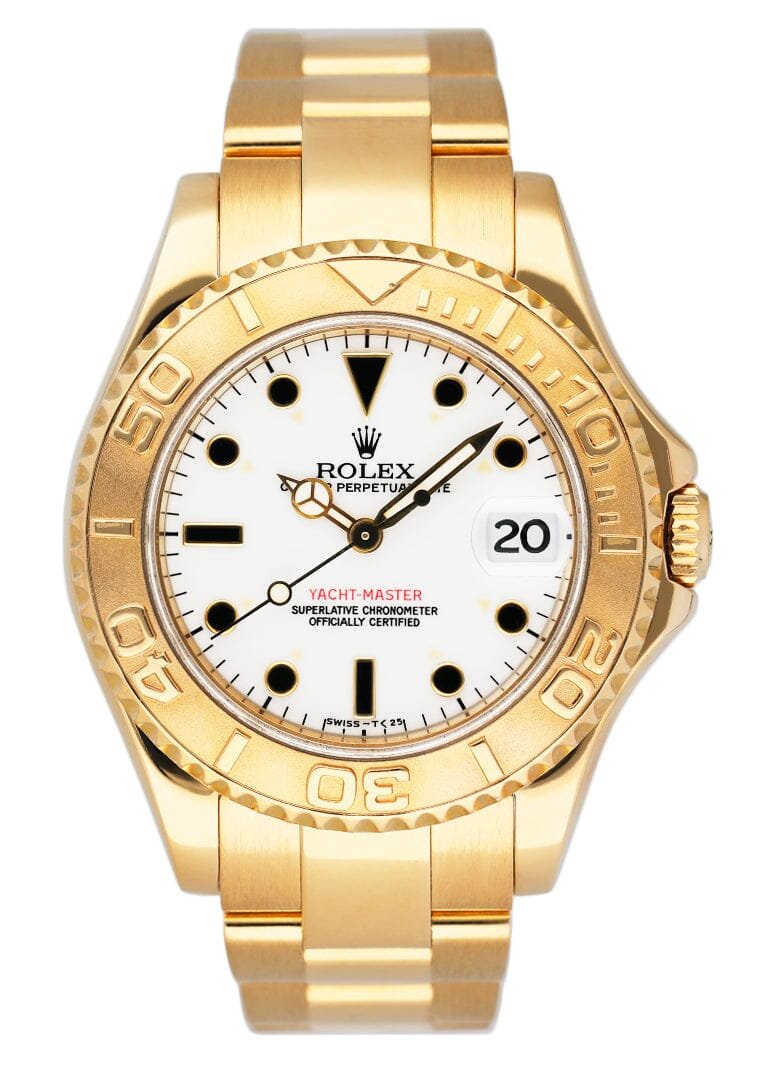 Rolex Yacht Master 68628 mostrador branco 18k ouro amarelo Relógio Masculino