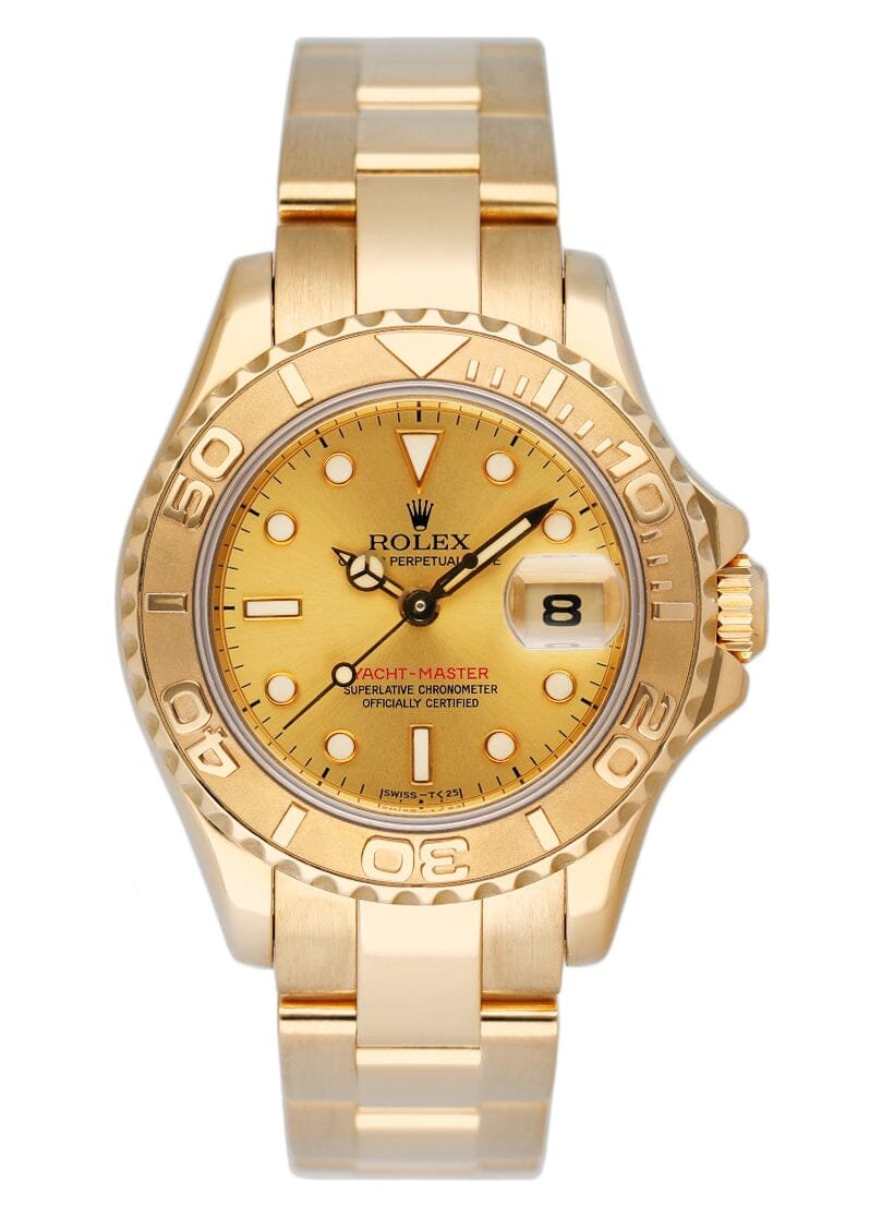 Rolex Yacht Master 69628 mostrador champagne 18k ouro amarelo Relógio Feminino