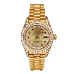 Unpolished Rolex Datejust 69158 Ruby Diamond Dial Relógio Feminino Caixa e Documentos