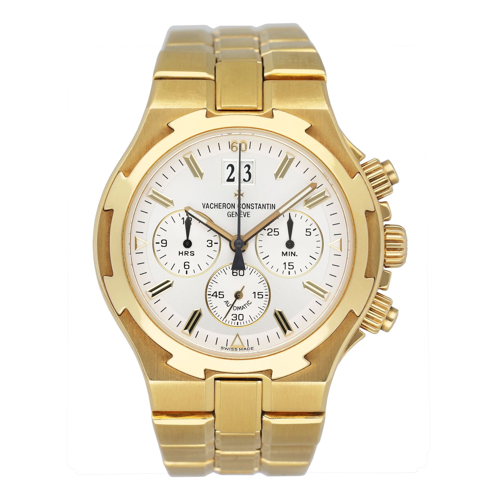 Vacheron Constantin Overseas 49140 Sliver Dial 18k ouro amarelo Relógio Masculino Caixa e Documentos