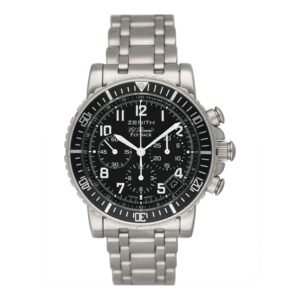 Zenith El Primero Rainbow Flyback 1/02.0470.405 mostrador preto Steel Relógio Masculino Caixa e Documentos